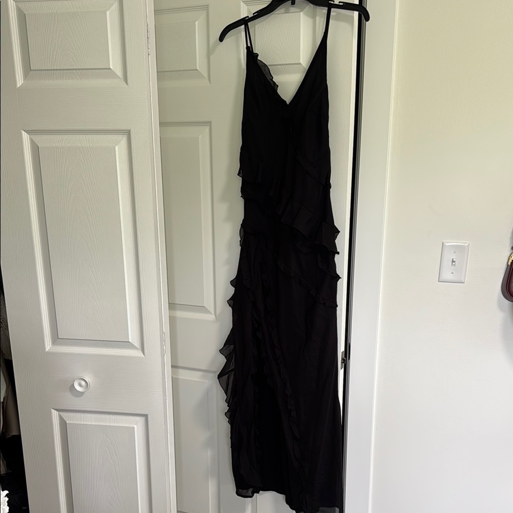 Abercrombie & Fitch Black Ruffled Asymmetrical Maxi Dress